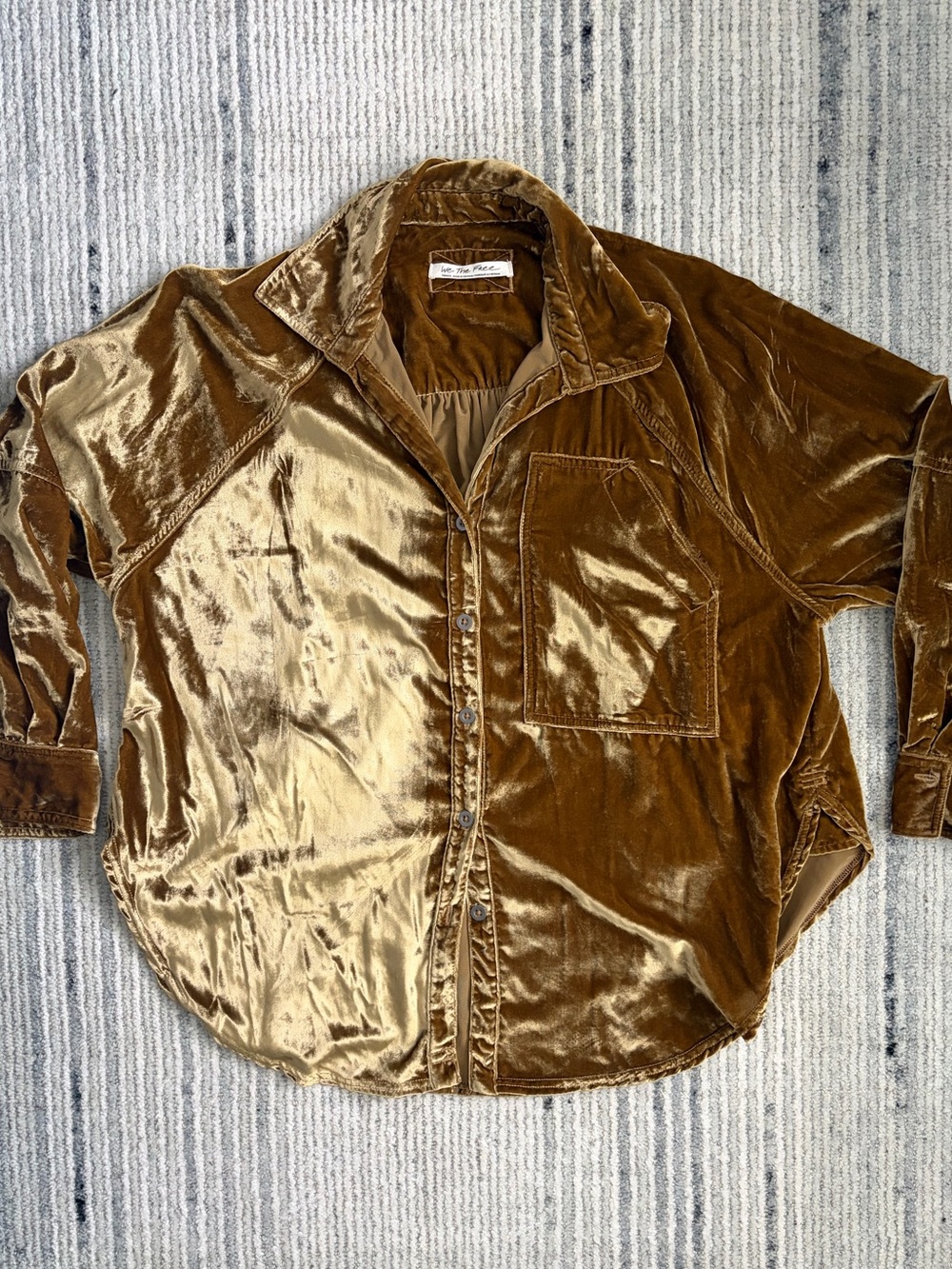 Free People Velvet Button-Up Shirt in Bronze Size S